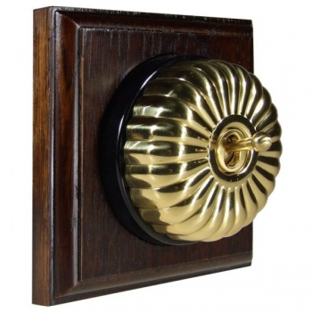 1 Gang Intermediate Dark Oak, Fluted Polished Brass Dome Period Switch